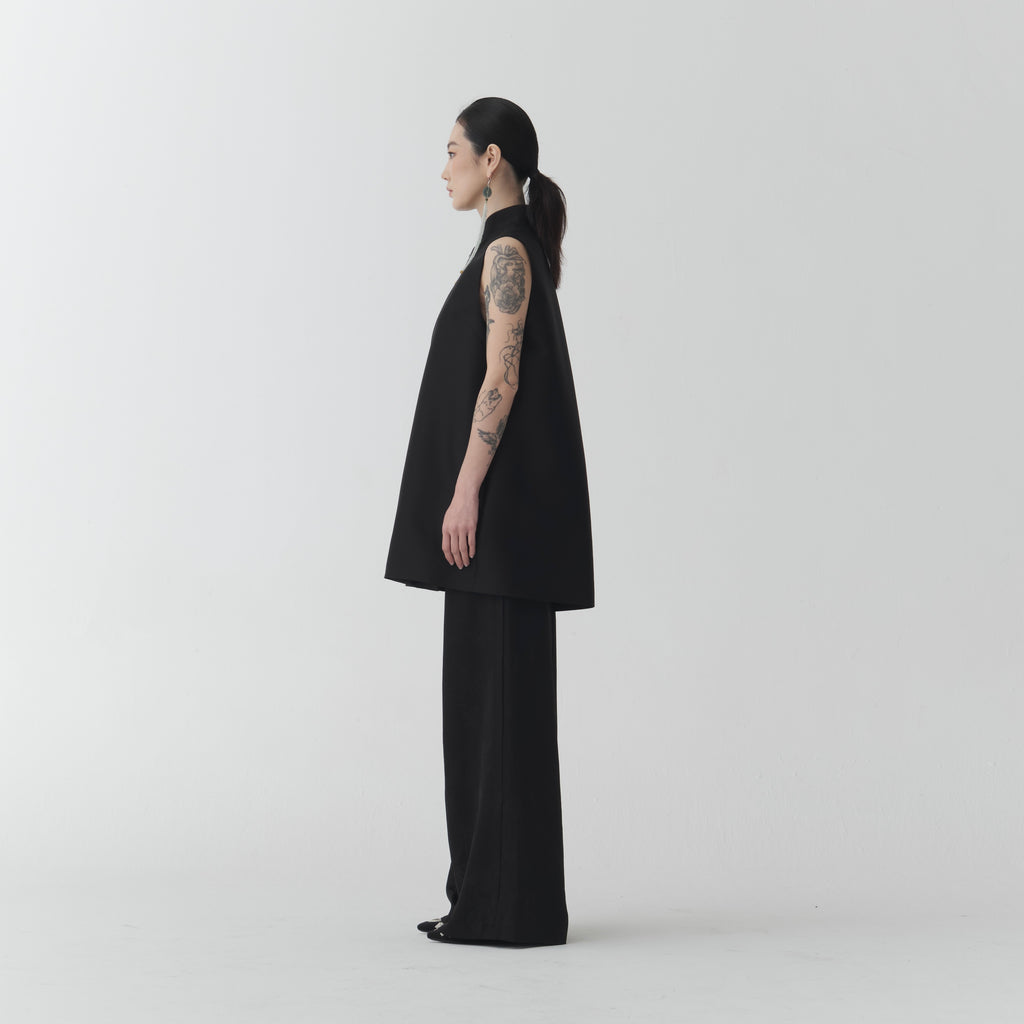 Wool Silk Mandarin Dress – Black A-Line Dress DR03