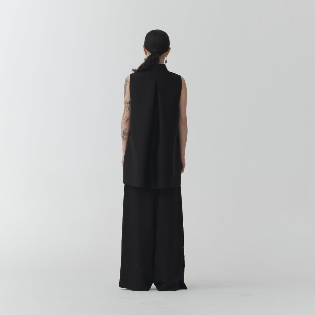 Wool Silk Mandarin Dress – Black A-Line Dress DR03