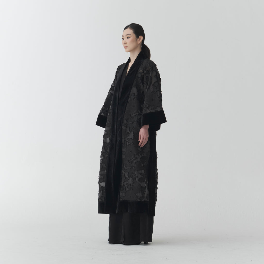 Floral Han Coat – Black Jacquard Burnout Coat  CO01