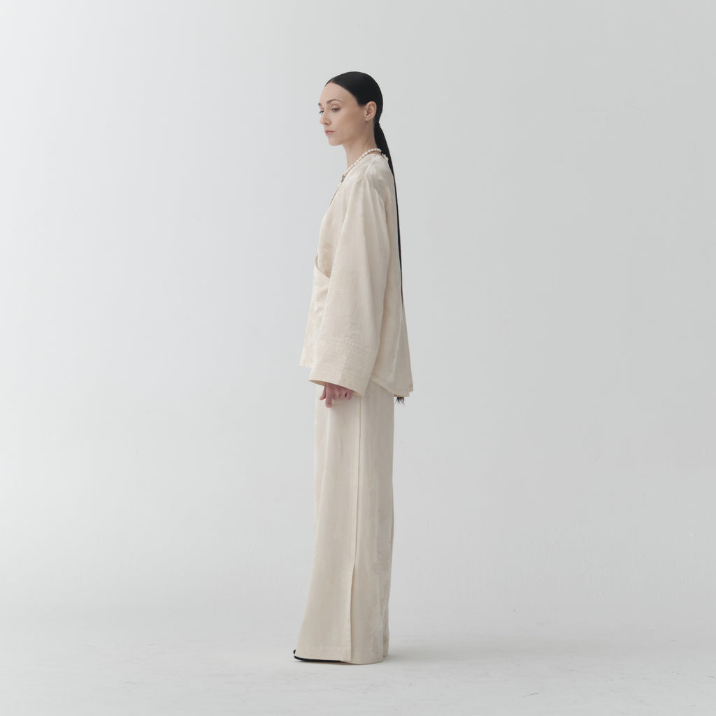Jacquard Pants – Floral Wool Blend Pants TR01