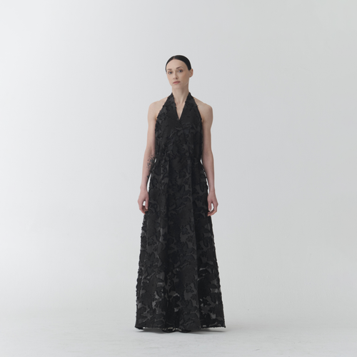 Floral Jacquard Burnout Dress – Black DR01