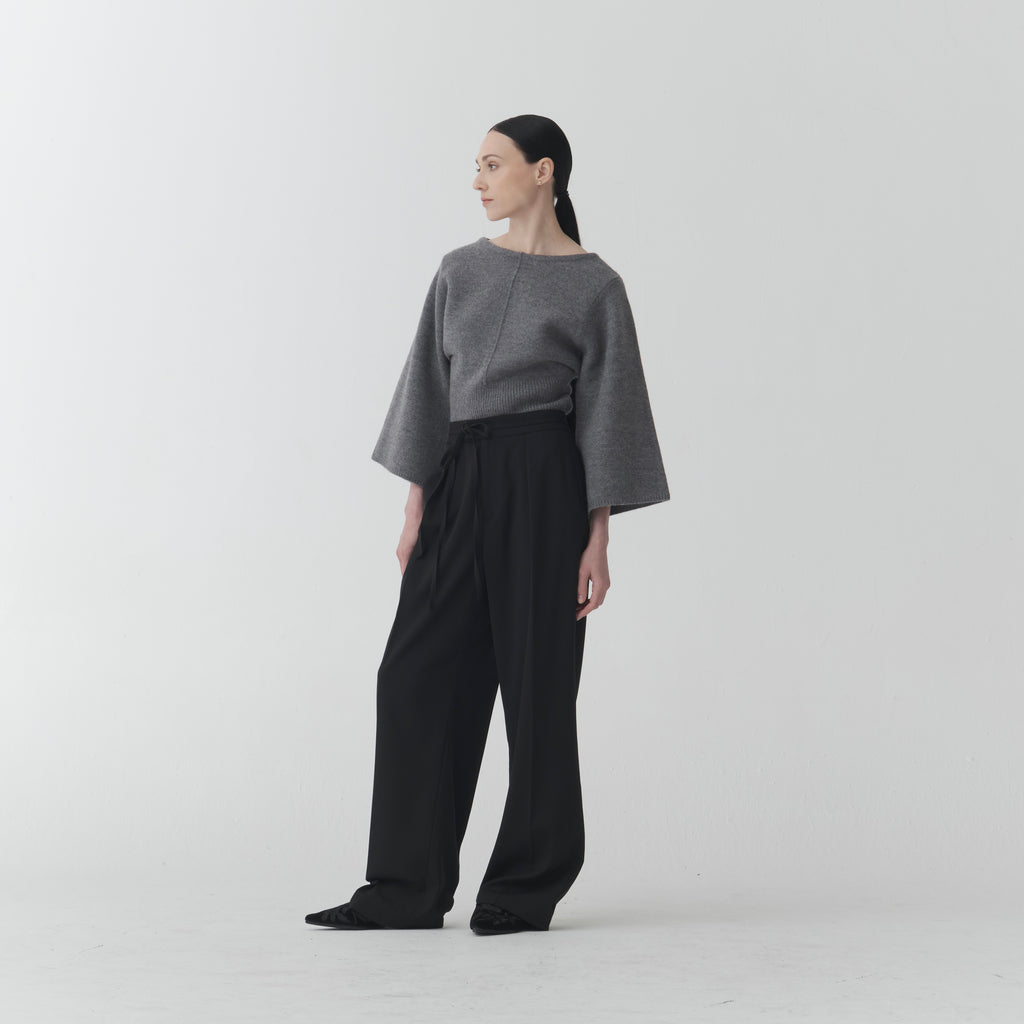 Wool Pullover – Grey Boiled Wool Boat Neck KN03