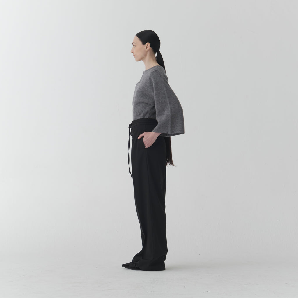 Wool Pullover – Grey Boiled Wool Boat Neck KN03