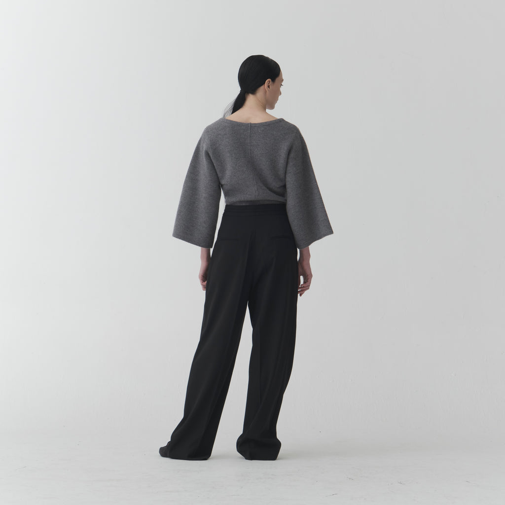Wool Pullover – Grey Boiled Wool Boat Neck KN03