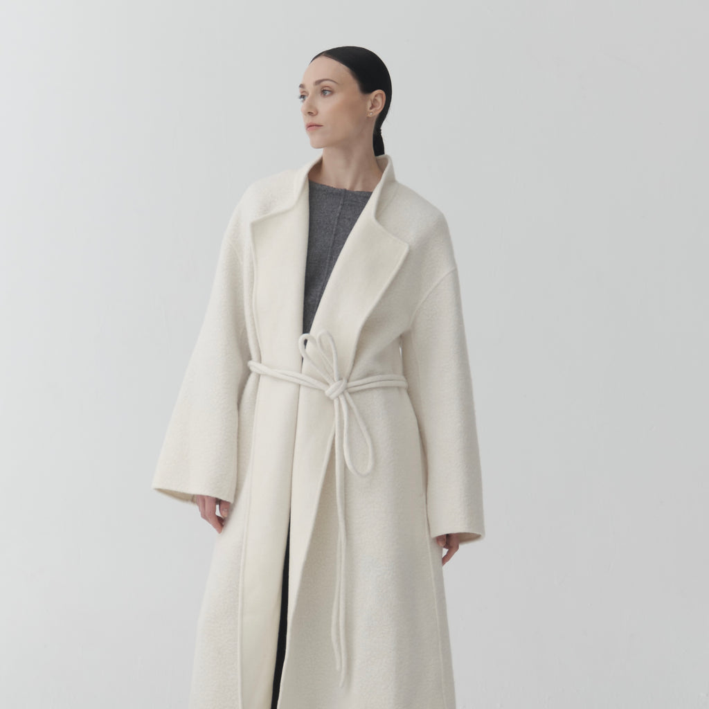 Wool Alpaca Coat – Cream Belted Coat CO02