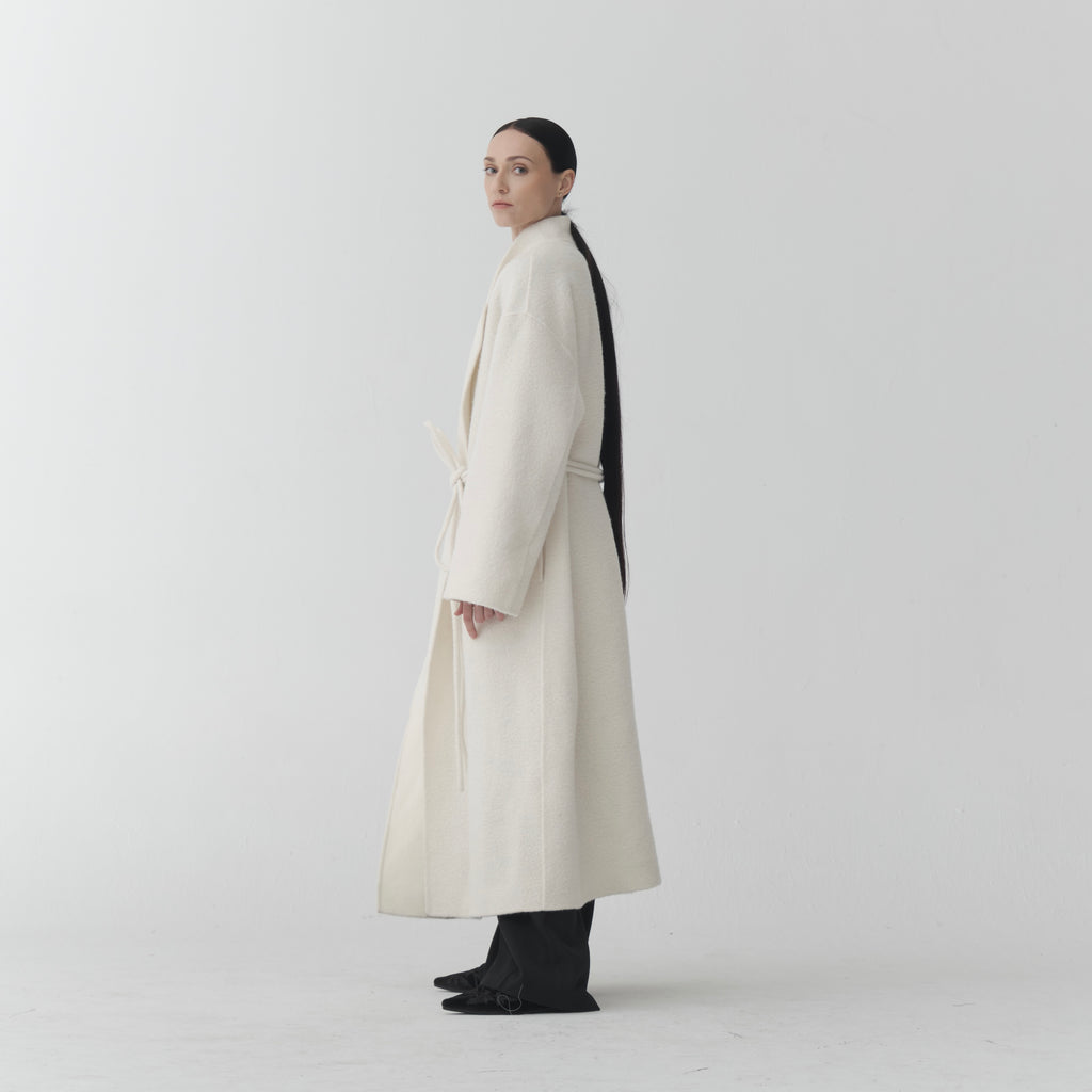 Wool Alpaca Coat – Cream Belted Coat CO02