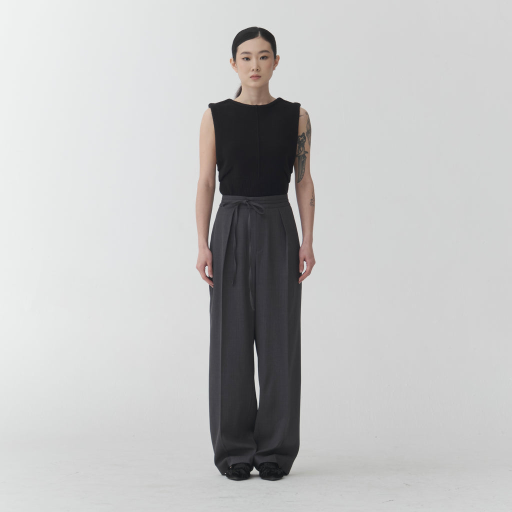 Wool Vest – Black Boiled Wool Boat Neck KN02