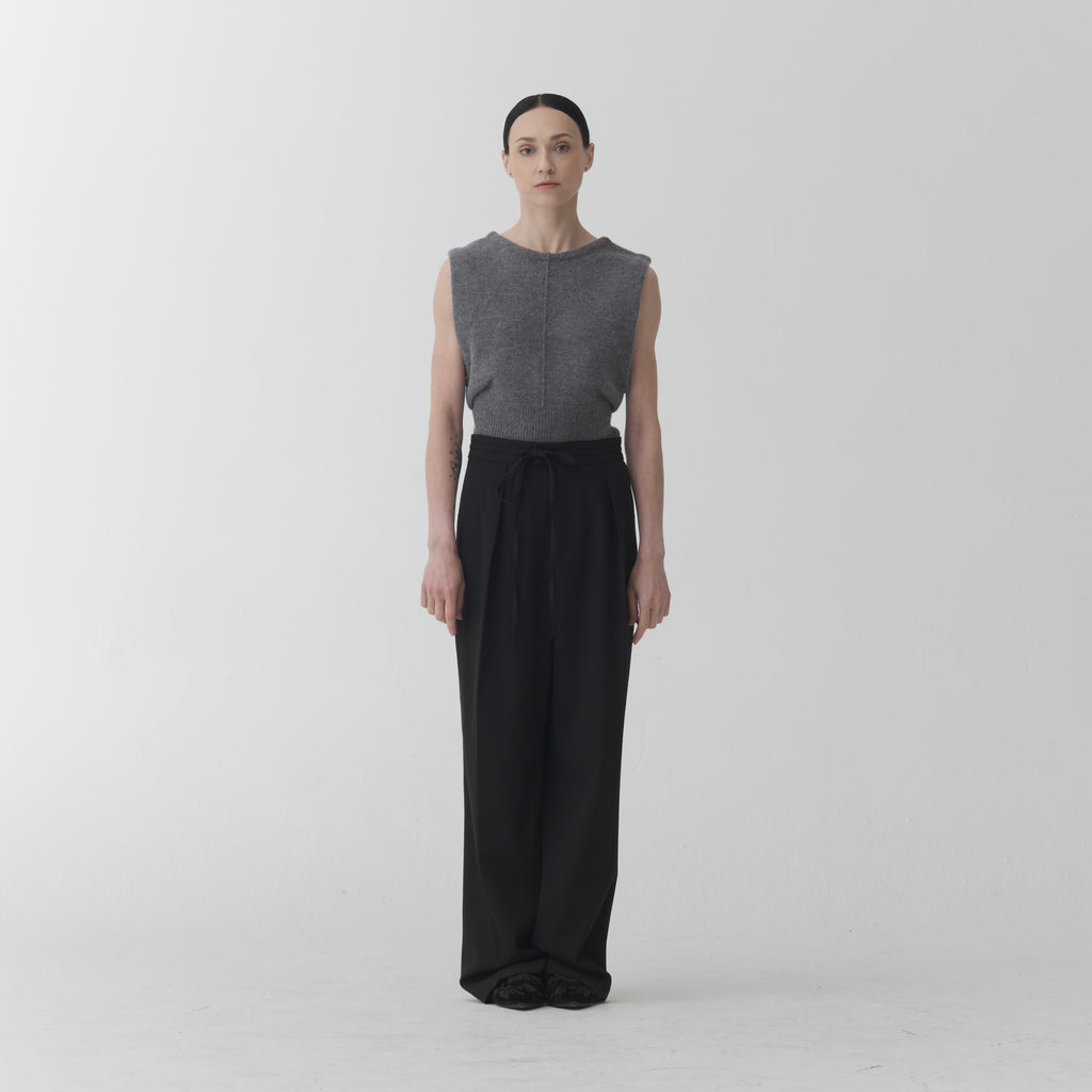 Wool Vest – Grey Boiled Wool Boat Neck KN01