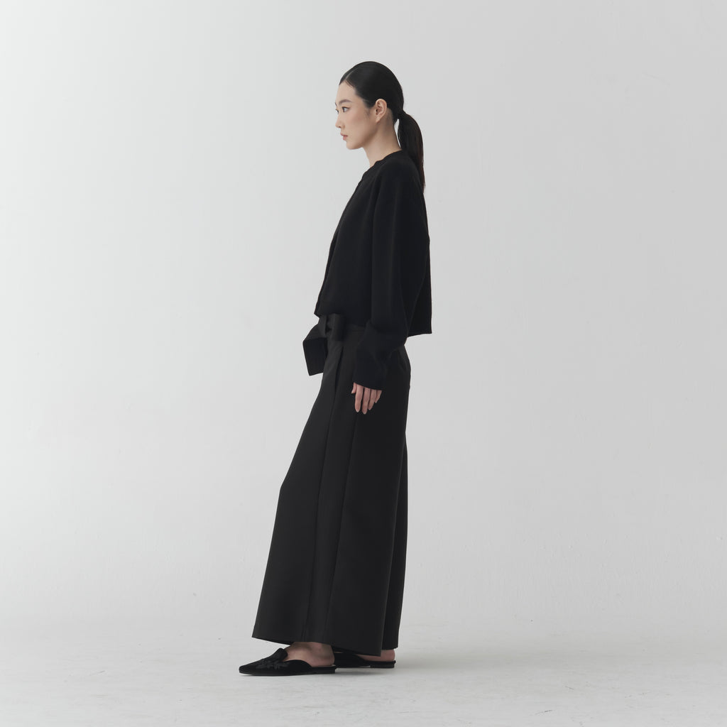 Wool Cashmere Cardigan – Black Mandarin Collar KN06