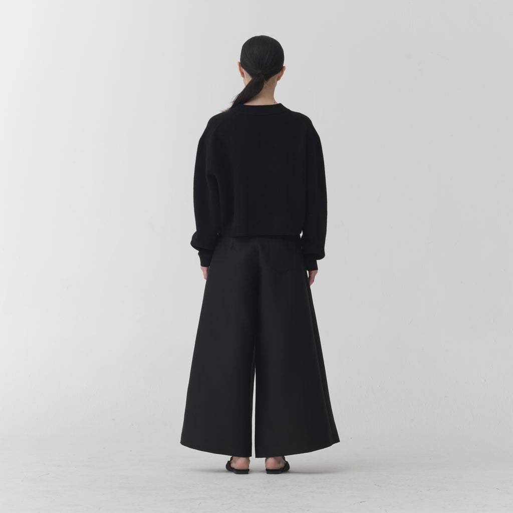 Wool Cashmere Cardigan – Black Mandarin Collar KN06