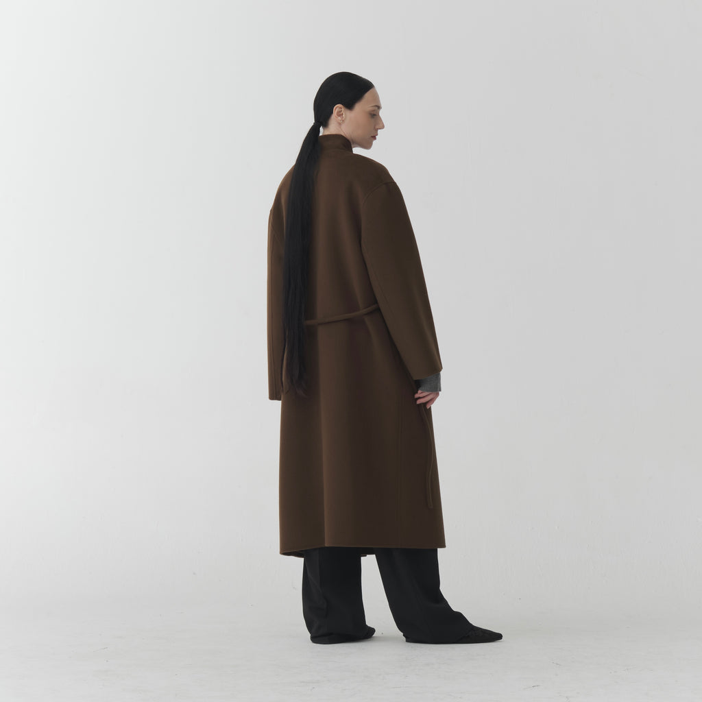 Wool Cashmere Coat – Brown Double Collar CO04