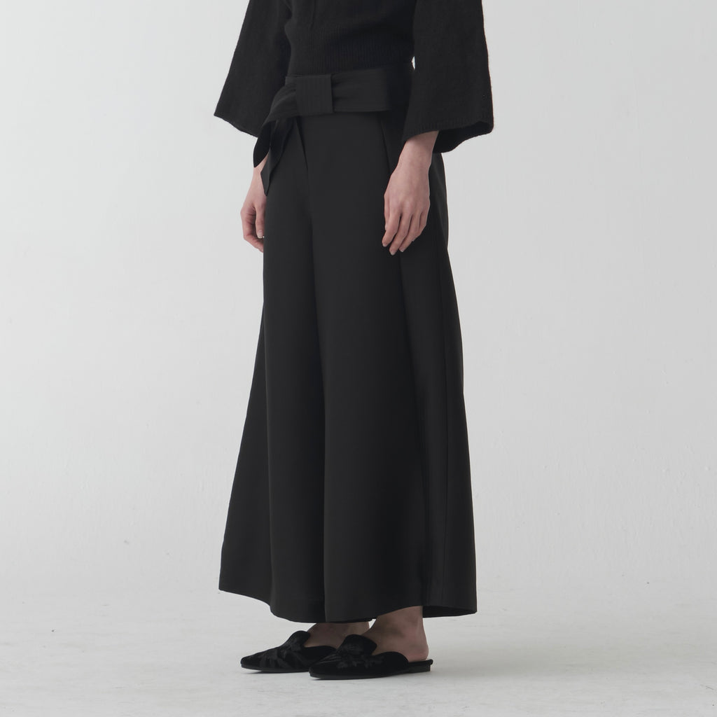 Wool Silk Pants – Black Wide Leg TR03