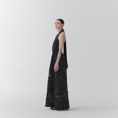 Floral Jacquard Burnout Dress – Black DR01