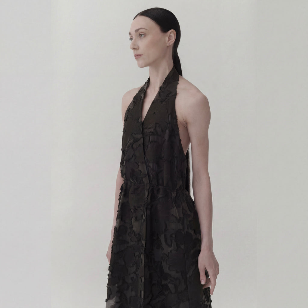 Floral Jacquard Burnout Dress – Black DR01