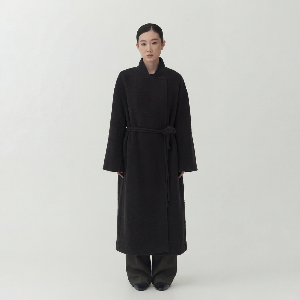 Wool Alpaca Coat – Dark Blue Belted Coat CO03